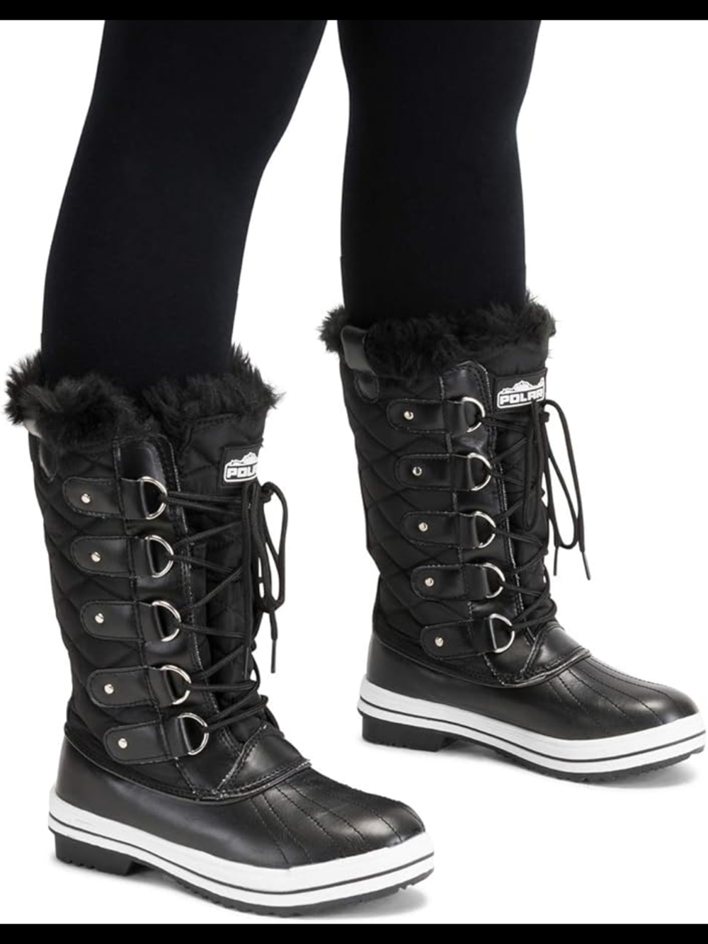Polar Black Faux Fur Lace-Up Snow Boots